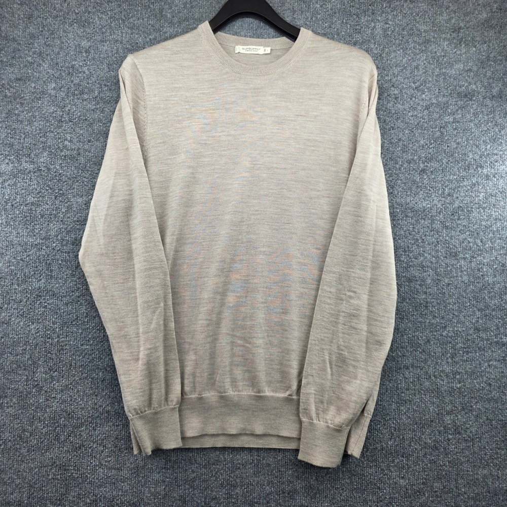 Suitsupply Mens Beige 100% Merino Wool Crewneck Sweater Size L Oatmeal Knit